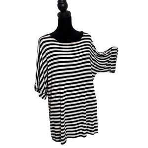 Chicos Travelers Relaxed Fit Black White Striped Top Size XL Nautical Stretch